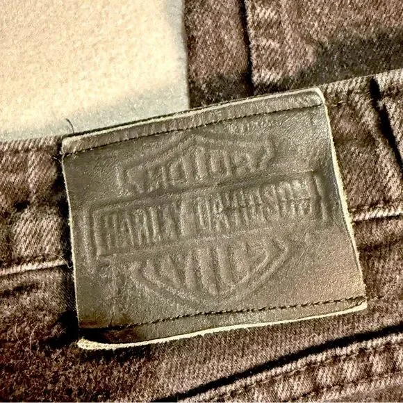 Harley-Davidson Black Bootcut Faded Jeans Moto Vintage Style Denim‎ 90s Y2K Sz 8 - Picture 3 of 9